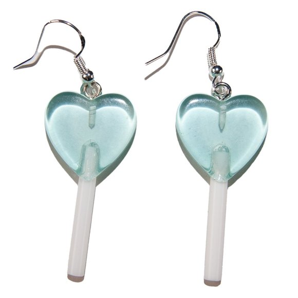 3/$25 Blue Lollipop Heart Earrings Clear Resin Lightweight Hypoallergenic 925 - Picture 1 of 5